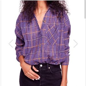 Free People Break My Stride Blouse in Purple Plaid Combo